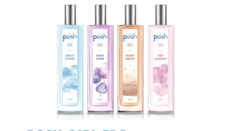 Botol parfum Posh Eau De Parfum 1 Dreamchaser dengan kemasan kaca berbentuk balok ramping memanjang